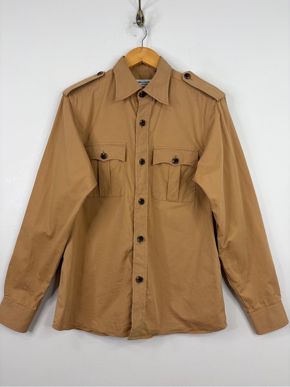 Spier & Mackay Shirt Mens Medium Tan Cotton Long Sleeve Safari Military Utility